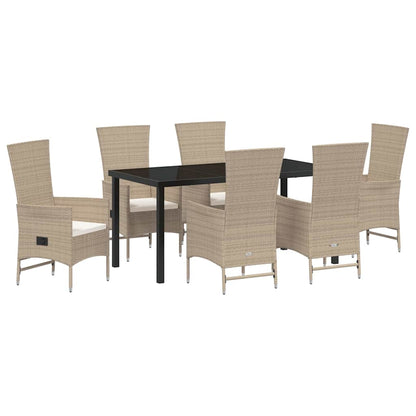 Tuin eettafelset met kussen 7 pcs Beige poly rattan