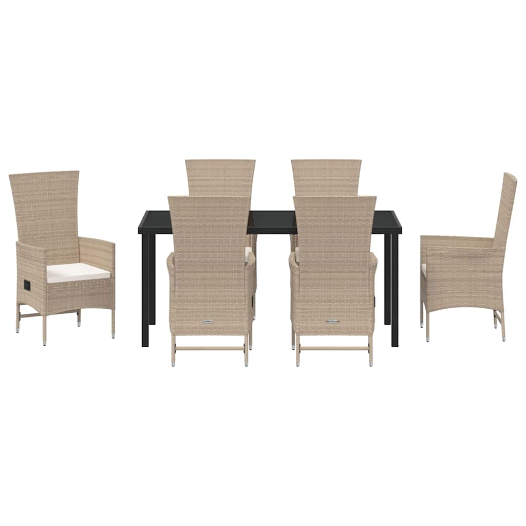 Tuin eettafelset met kussen 7 pcs Beige poly rattan