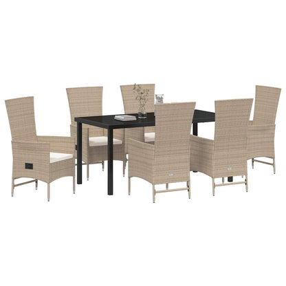 Tuin eettafelset met kussen 7 pcs Beige poly rattan