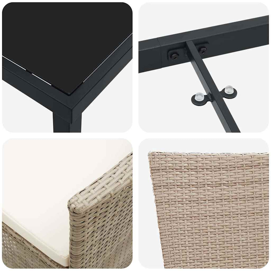 Tuin eettafelset met kussen 7 pcs Beige poly rattan