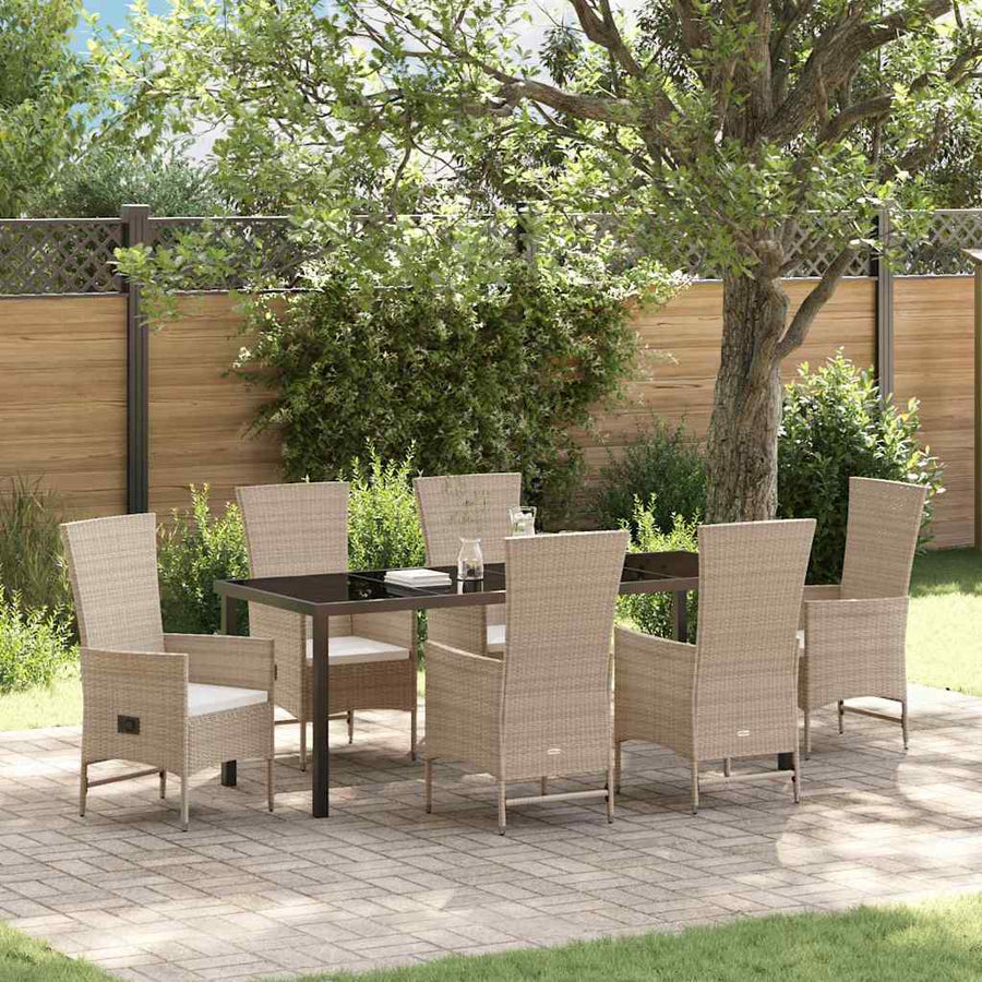 Tuin eettafelset met kussen 7 pcs Beige poly rattan