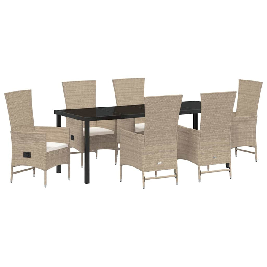 Tuin eettafelset met kussen 7 pcs Beige poly rattan
