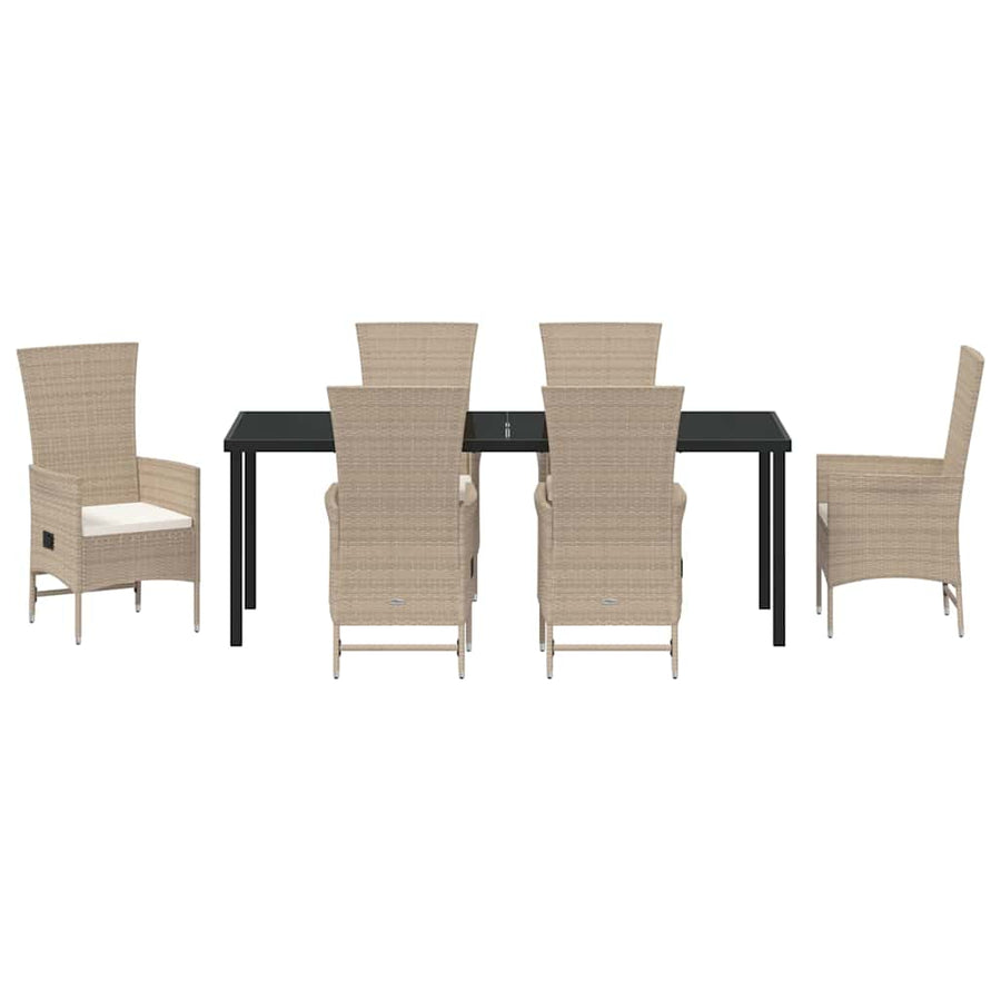 Tuin eettafelset met kussen 7 pcs Beige poly rattan