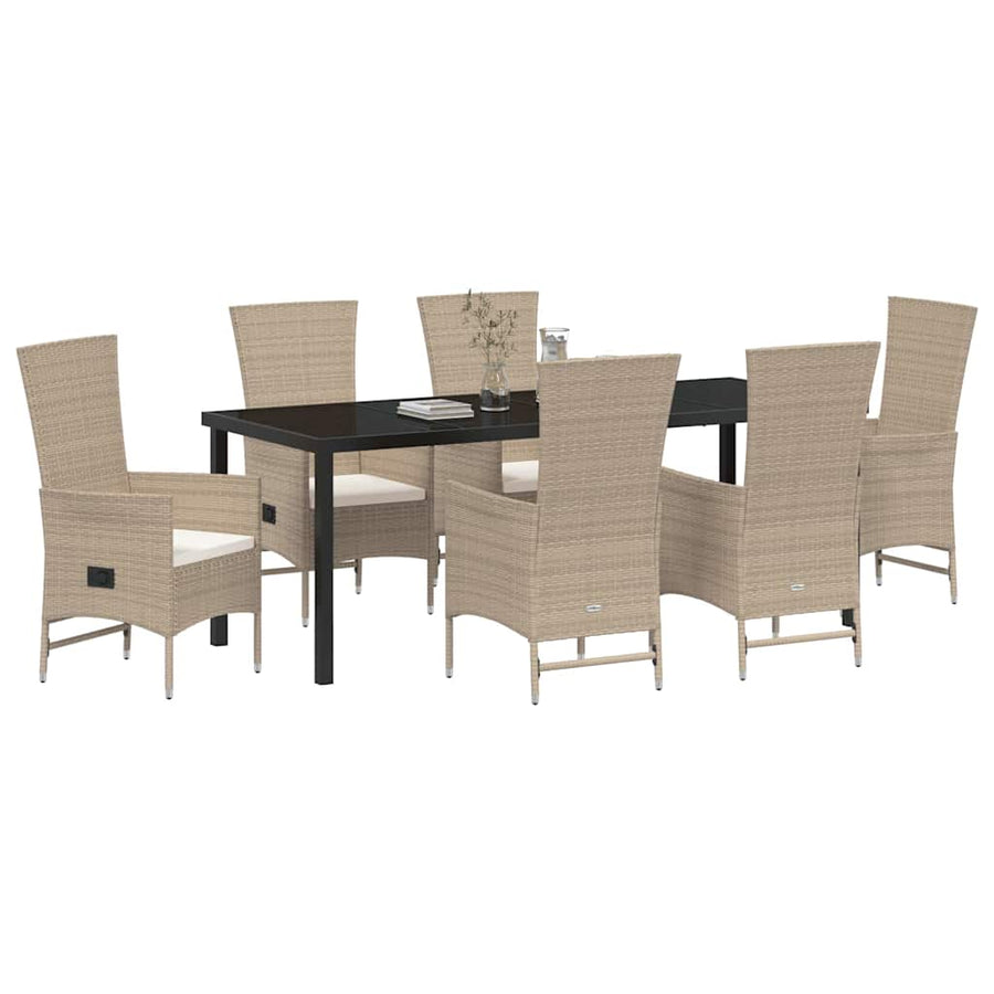 Tuin eettafelset met kussen 7 pcs Beige poly rattan