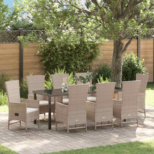 Tuin eettafelset met kussen 9 pcs Beige poly rattan