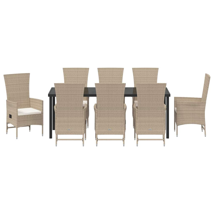 Tuin eettafelset met kussen 9 pcs Beige poly rattan