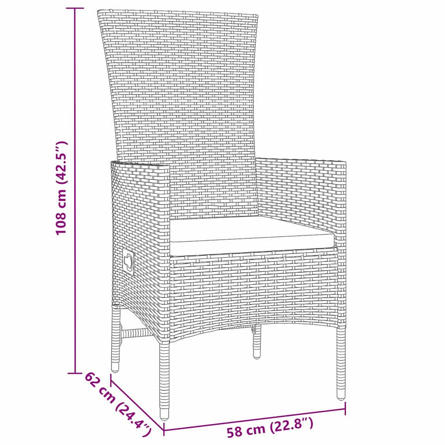 Tuin eettafelset met kussen 9 pcs Beige poly rattan