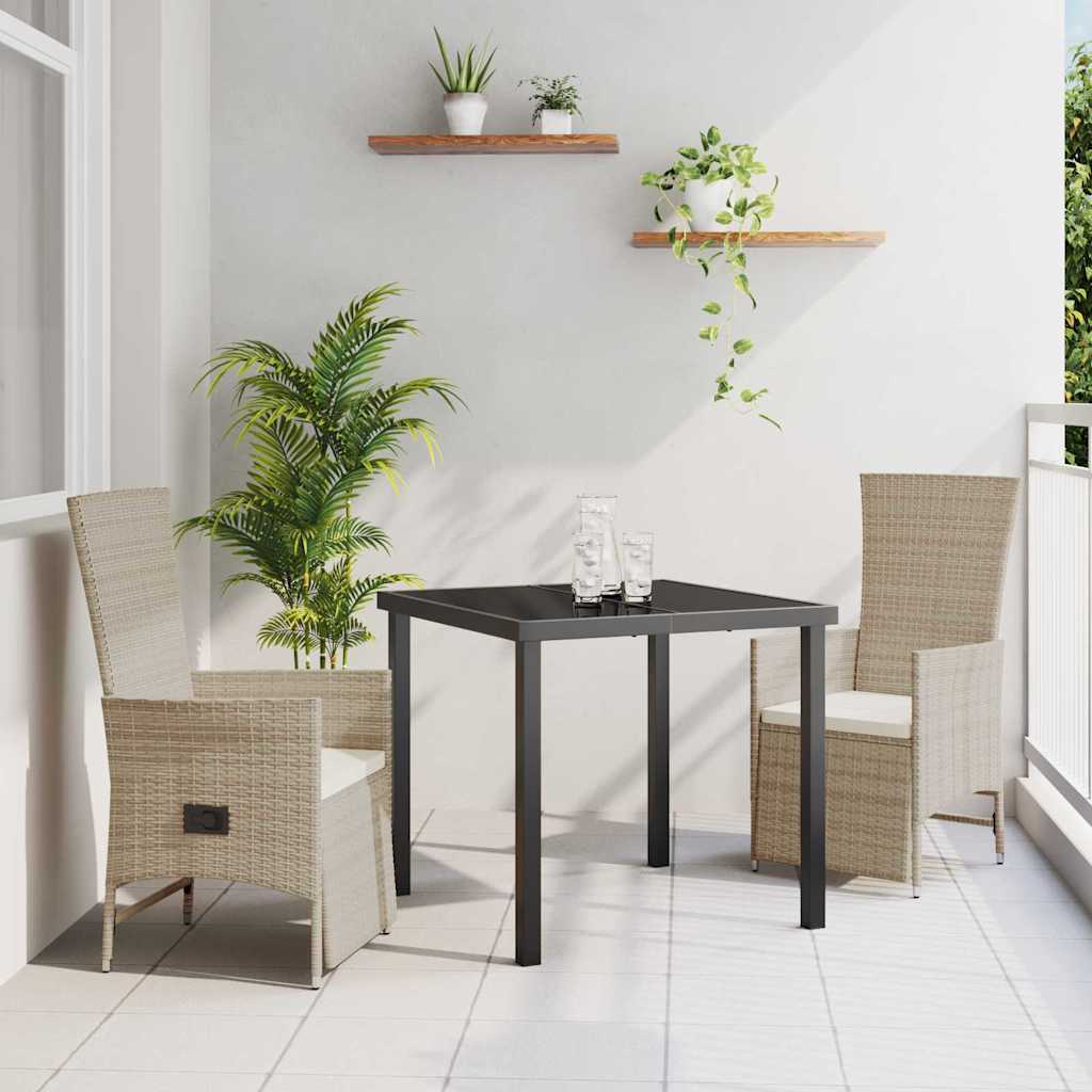 Tuin eettafelset met kussen 3 pcs Beige poly rattan