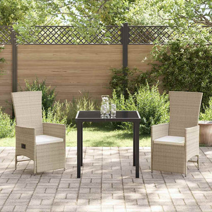 Tuin eettafelset met kussen 3 pcs Beige poly rattan