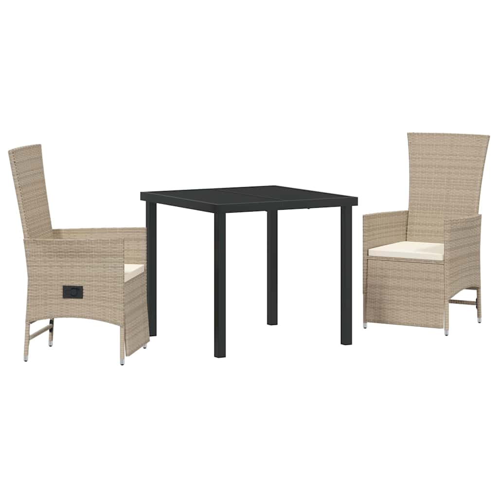 Tuin eettafelset met kussen 3 pcs Beige poly rattan
