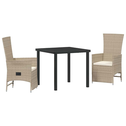 Tuin eettafelset met kussen 3 pcs Beige poly rattan
