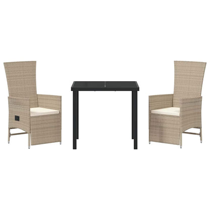 Tuin eettafelset met kussen 3 pcs Beige poly rattan