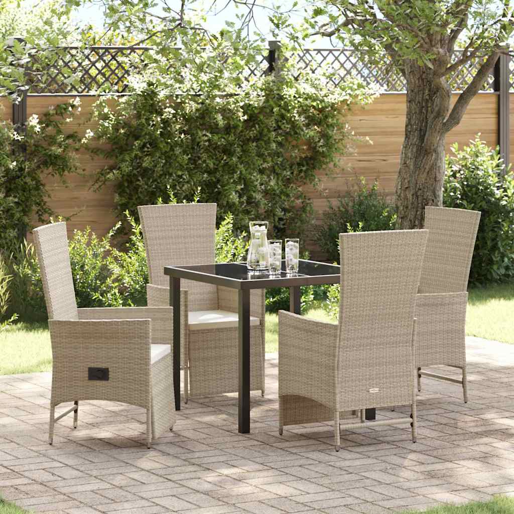 Tuin eettafelset met kussen 5 pcs Beige poly rattan