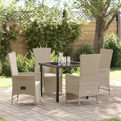 Tuin eettafelset met kussen 5 pcs Beige poly rattan