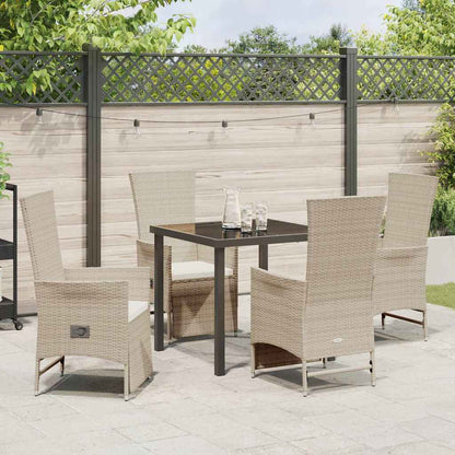 Tuin eettafelset met kussen 5 pcs Beige poly rattan