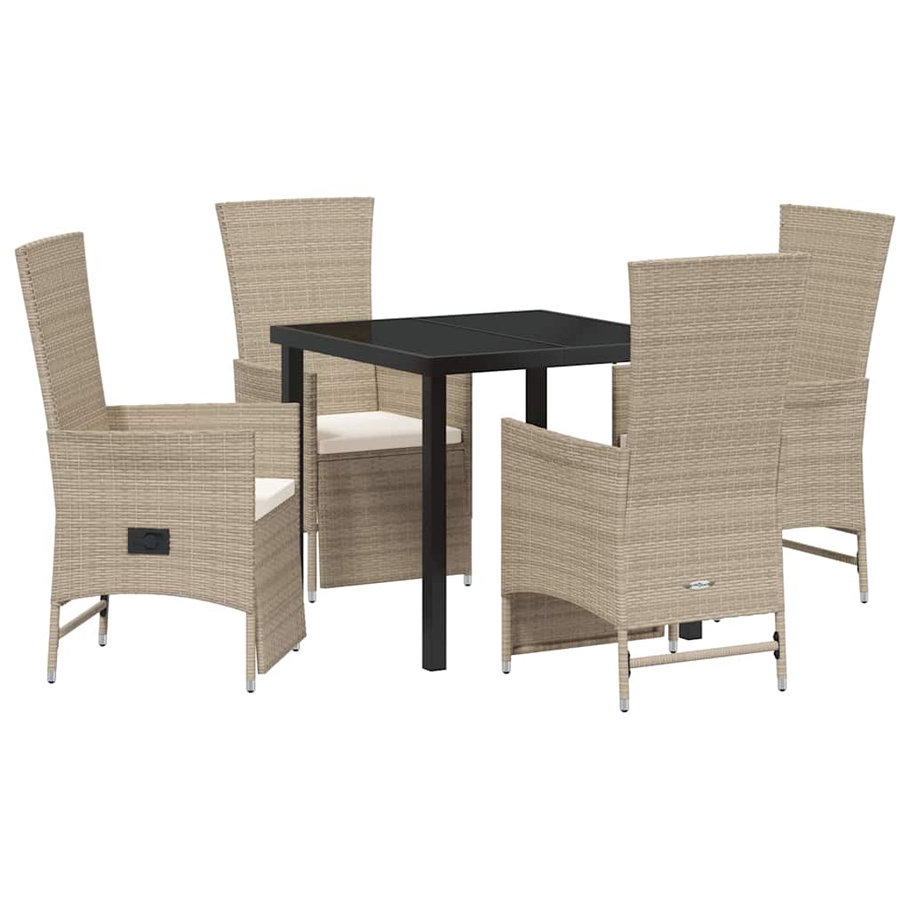 Tuin eettafelset met kussen 5 pcs Beige poly rattan