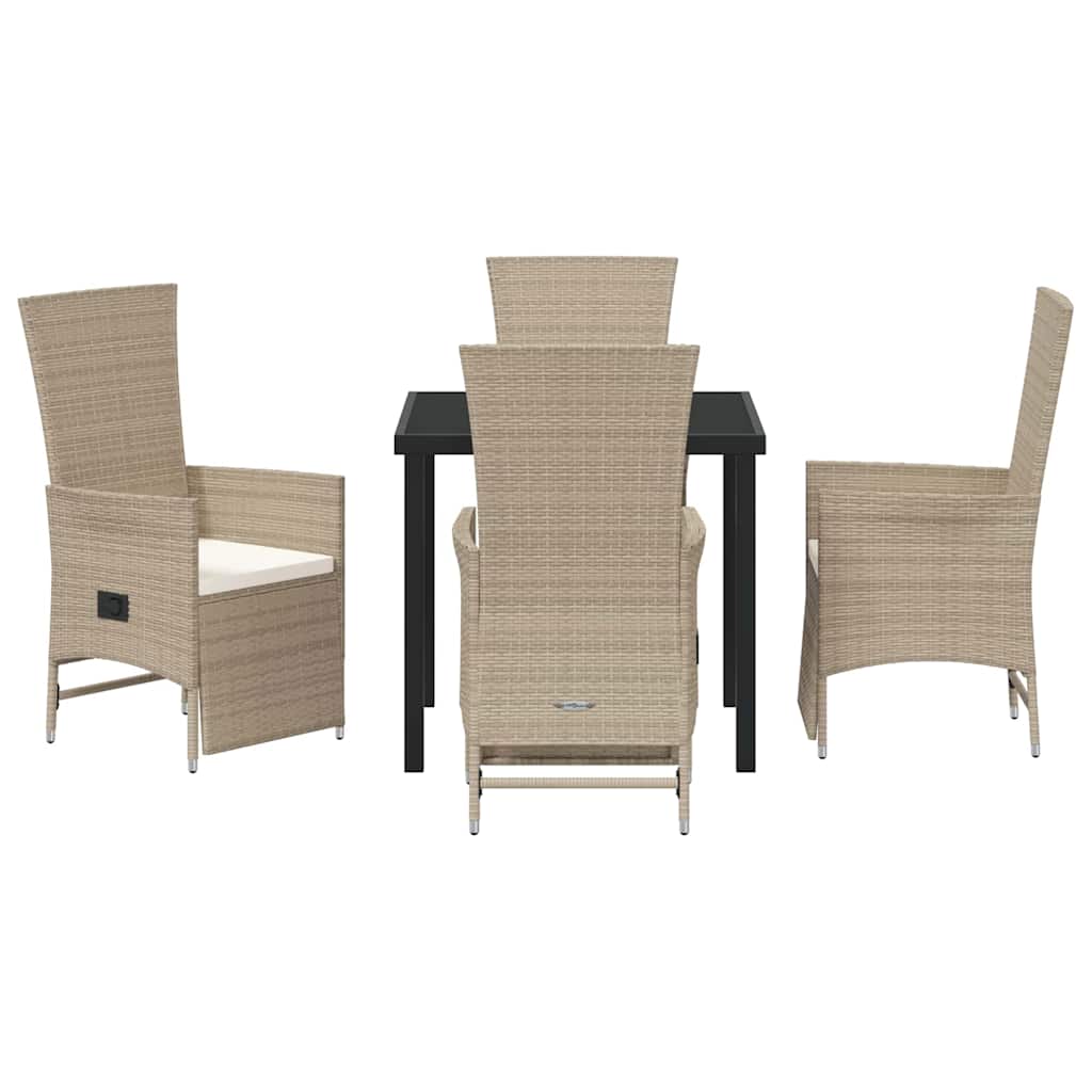 Tuin eettafelset met kussen 5 pcs Beige poly rattan