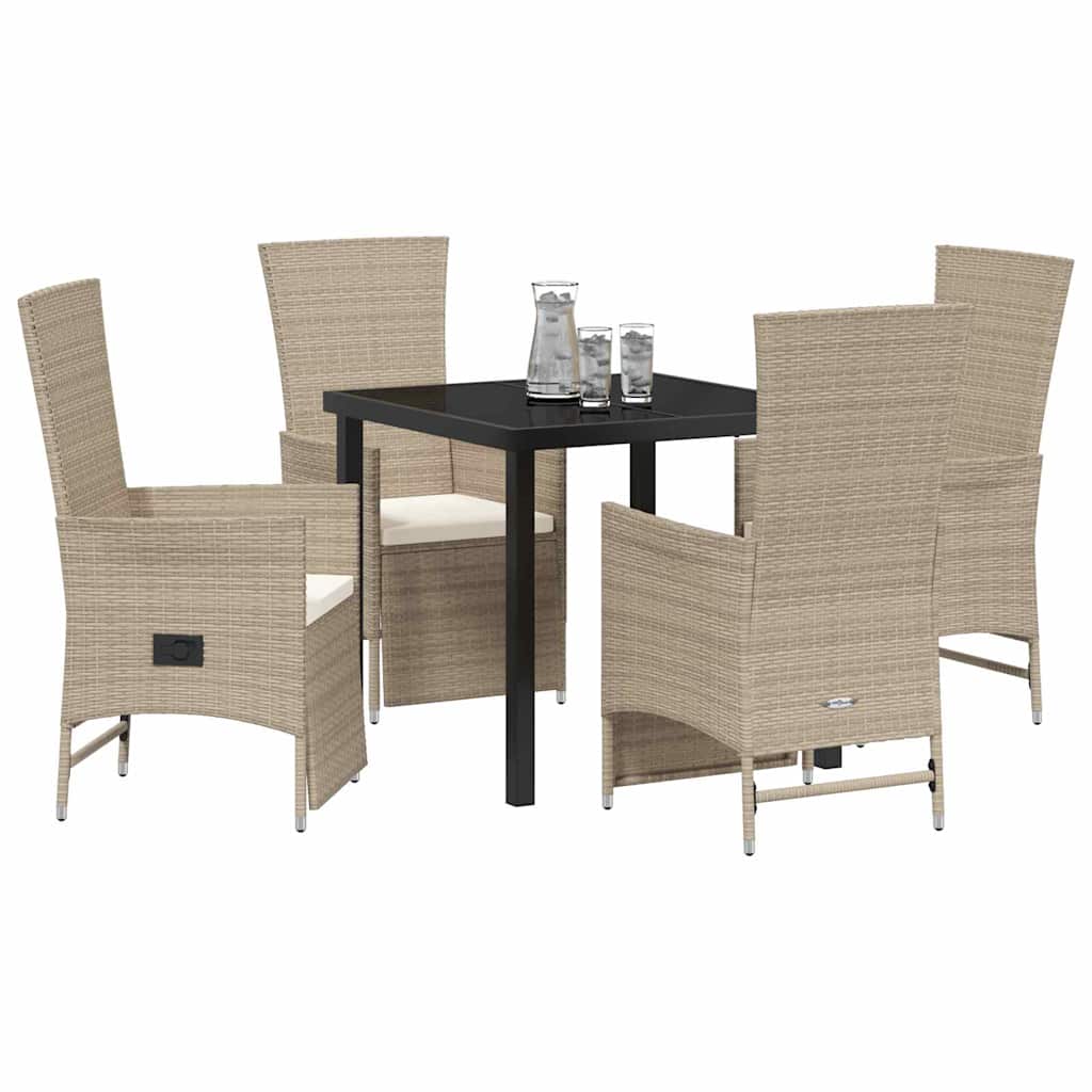Tuin eettafelset met kussen 5 pcs Beige poly rattan
