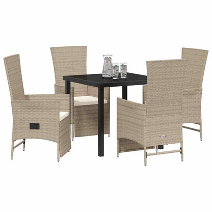 Tuin eettafelset met kussen 5 pcs Beige poly rattan