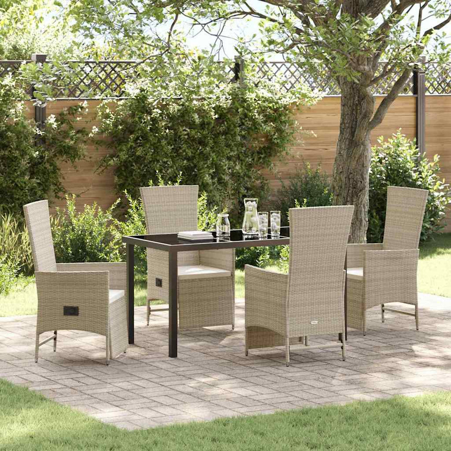 Tuin eettafelset met kussen 5 pcs Beige poly rattan
