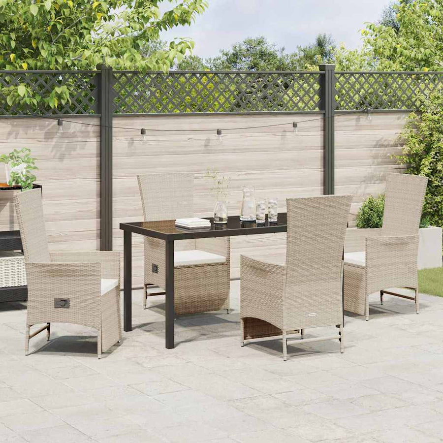 Tuin eettafelset met kussen 5 pcs Beige poly rattan