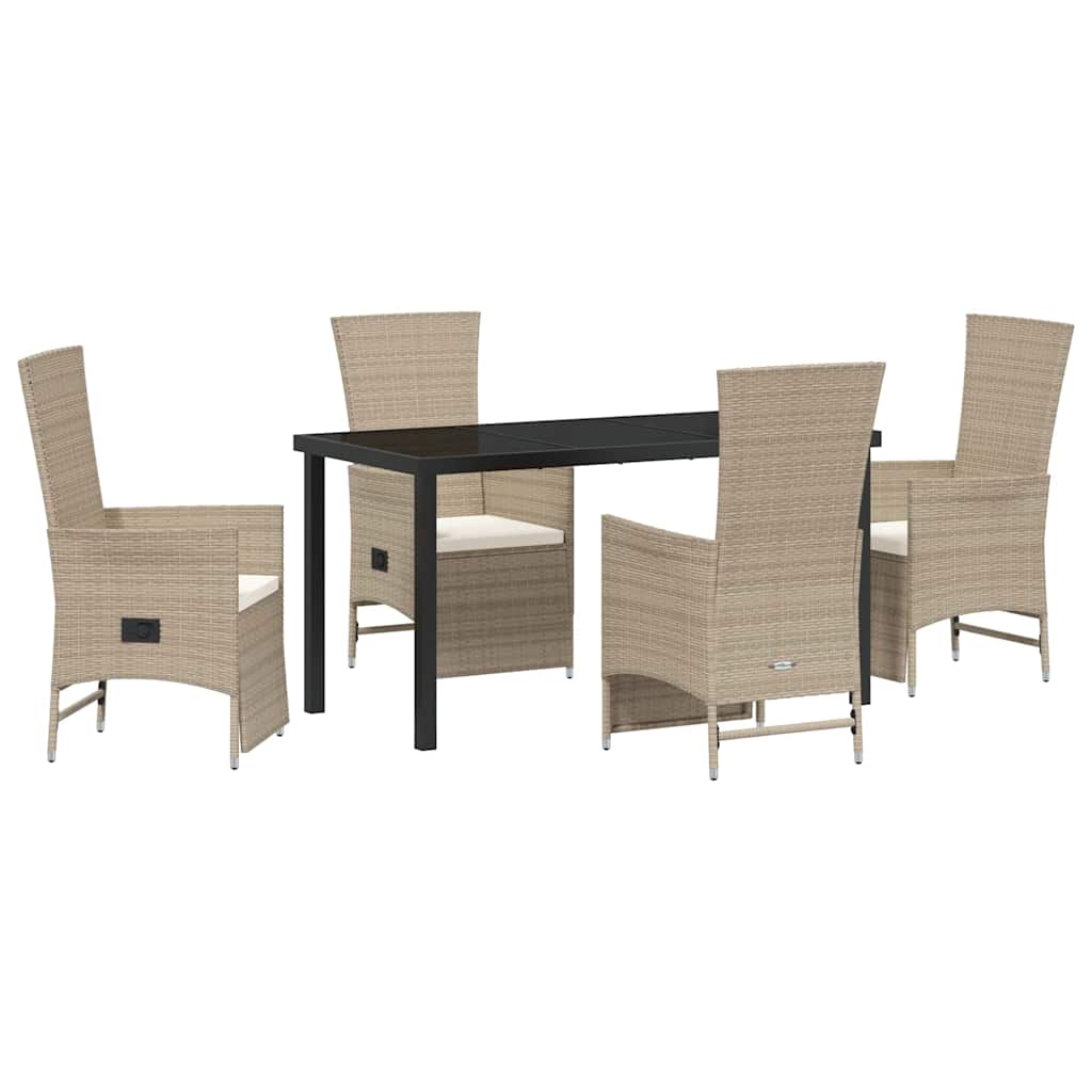 Tuin eettafelset met kussen 5 pcs Beige poly rattan