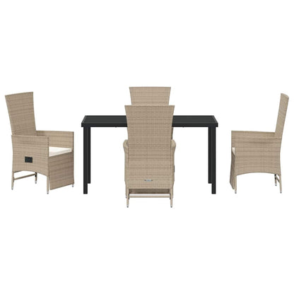 Tuin eettafelset met kussen 5 pcs Beige poly rattan
