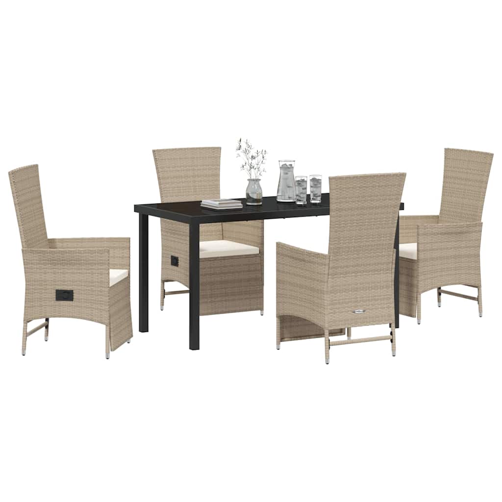 Tuin eettafelset met kussen 5 pcs Beige poly rattan