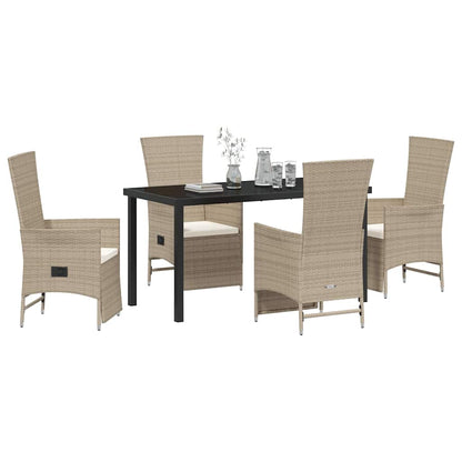 Tuin eettafelset met kussen 5 pcs Beige poly rattan