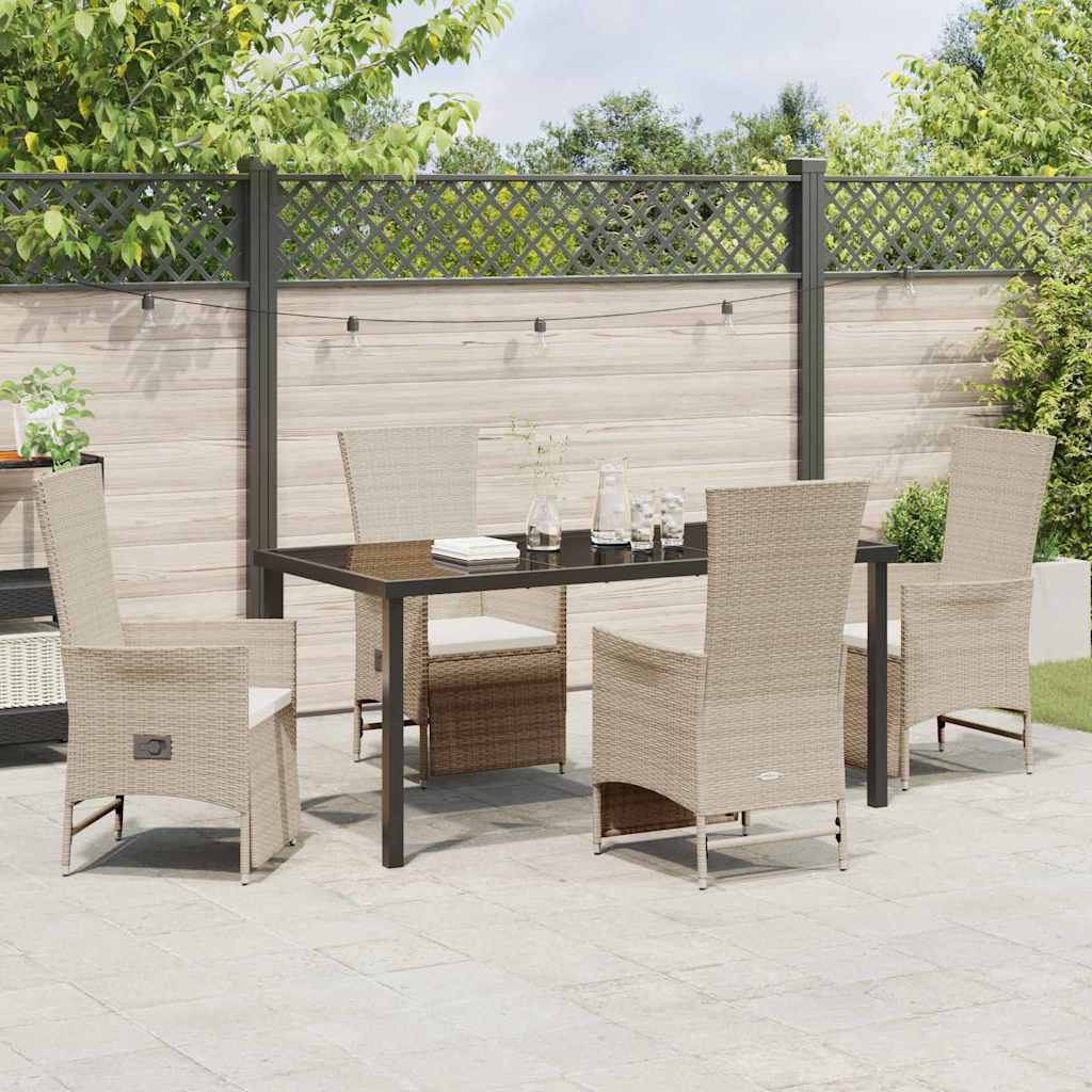 Tuin eettafelset met kussen 5 pcs Beige poly rattan