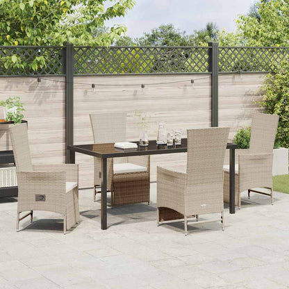 Tuin eettafelset met kussen 5 pcs Beige poly rattan
