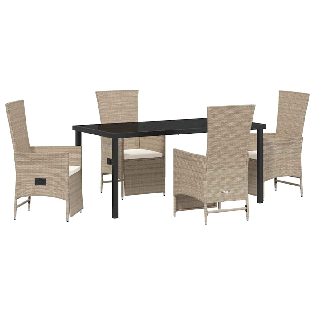 Tuin eettafelset met kussen 5 pcs Beige poly rattan