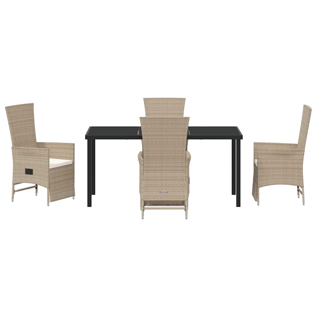 Tuin eettafelset met kussen 5 pcs Beige poly rattan