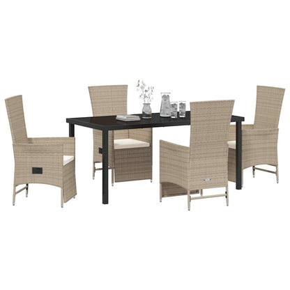 Tuin eettafelset met kussen 5 pcs Beige poly rattan