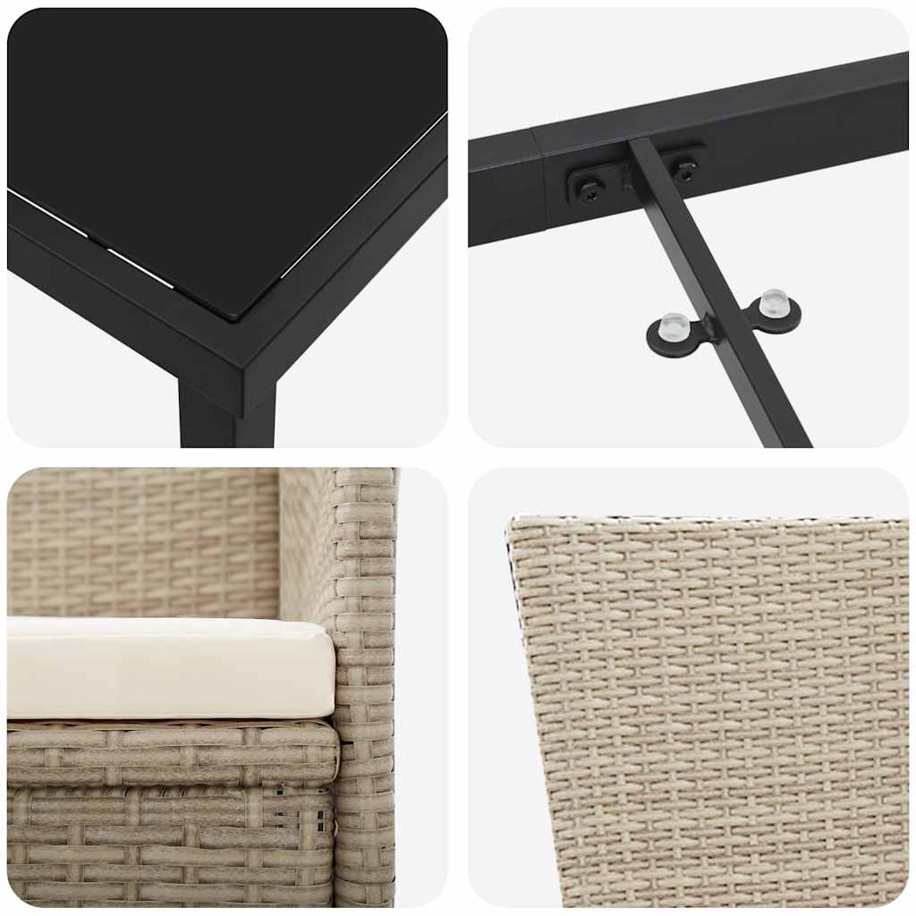 Tuin eettafelset met kussen 7 pcs Beige poly rattan