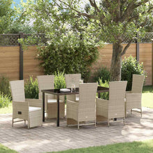Tuin eettafelset met kussen 7 pcs Beige poly rattan
