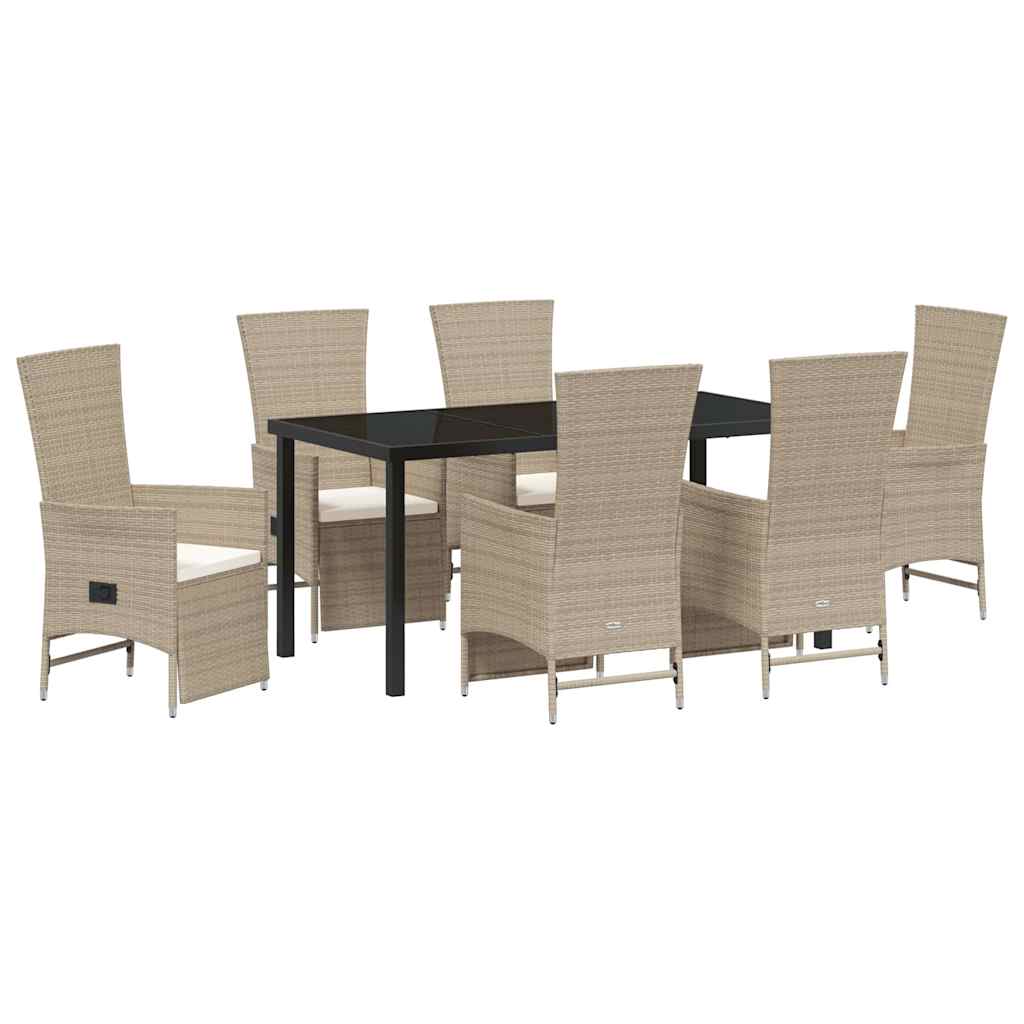 Tuin eettafelset met kussen 7 pcs Beige poly rattan