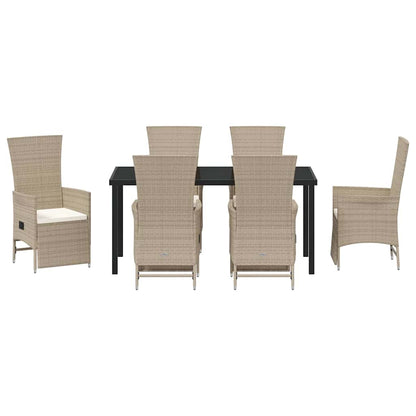 Tuin eettafelset met kussen 7 pcs Beige poly rattan