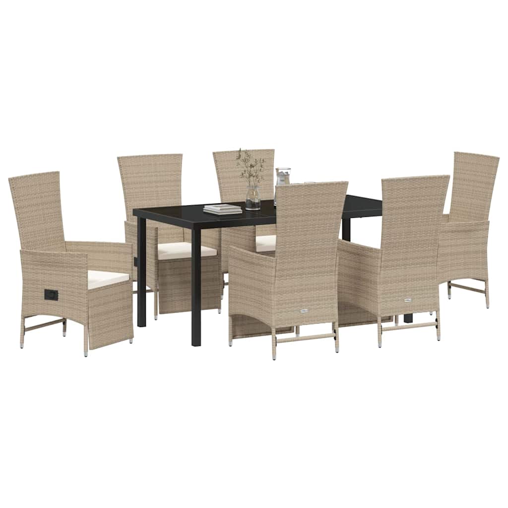 Tuin eettafelset met kussen 7 pcs Beige poly rattan