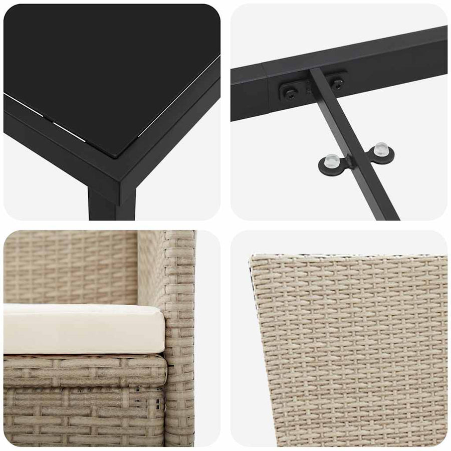 Tuin eettafelset met kussen 7 pcs Beige poly rattan
