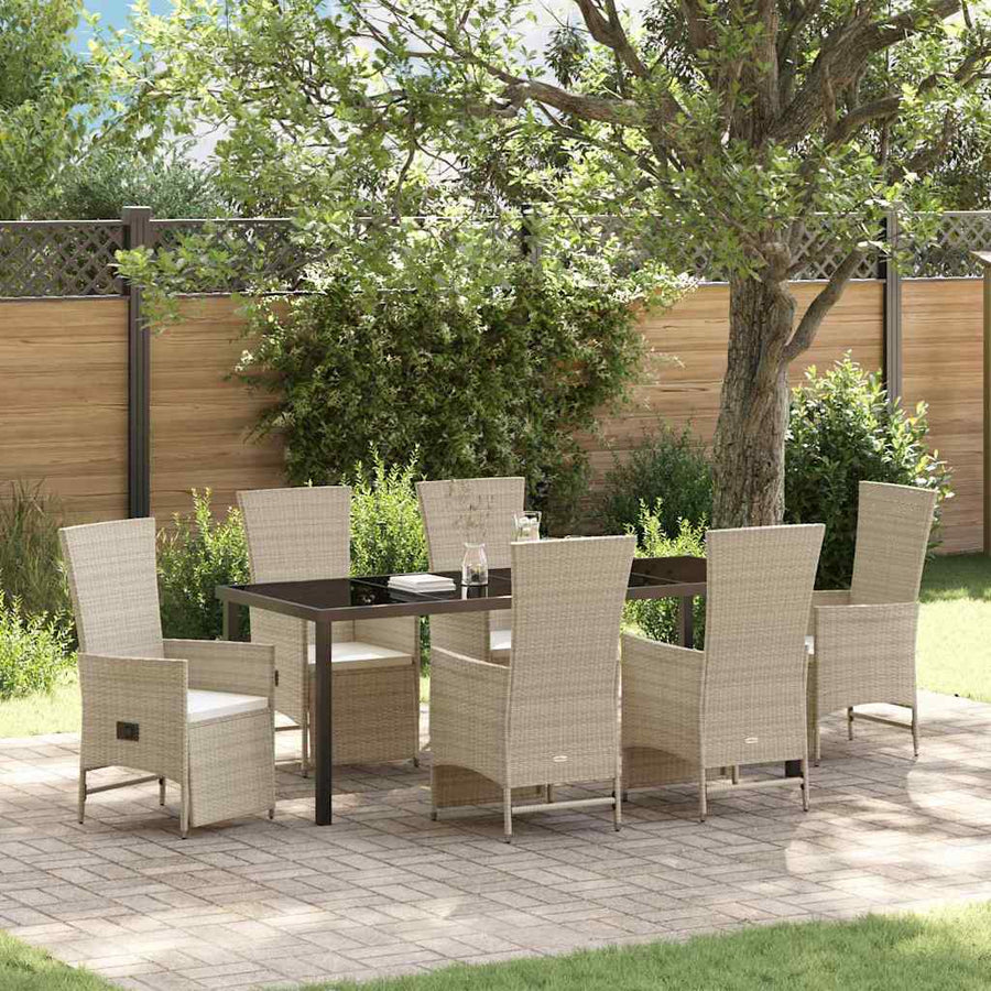 Tuin eettafelset met kussen 7 pcs Beige poly rattan