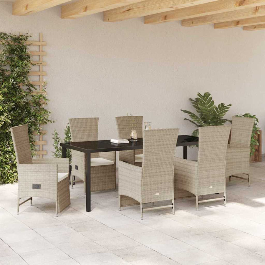 Tuin eettafelset met kussen 7 pcs Beige poly rattan