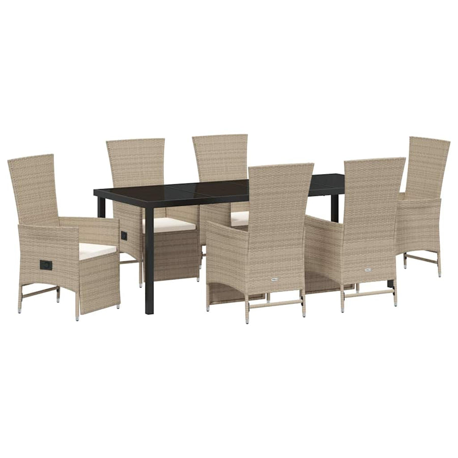 Tuin eettafelset met kussen 7 pcs Beige poly rattan