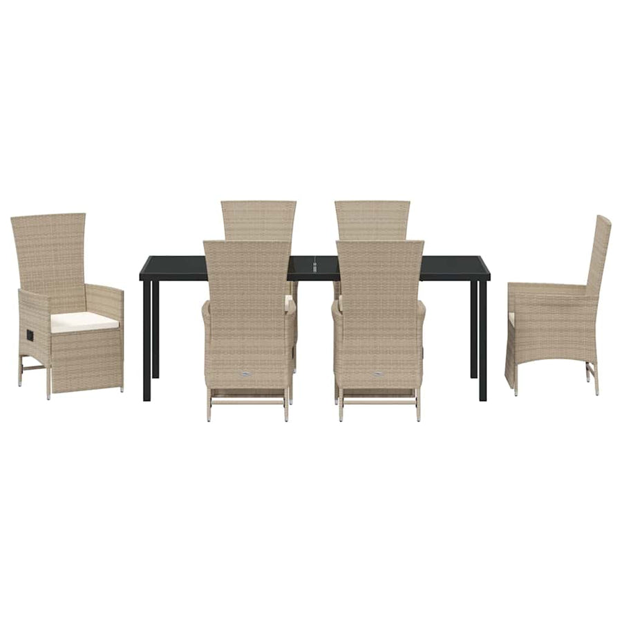 Tuin eettafelset met kussen 7 pcs Beige poly rattan