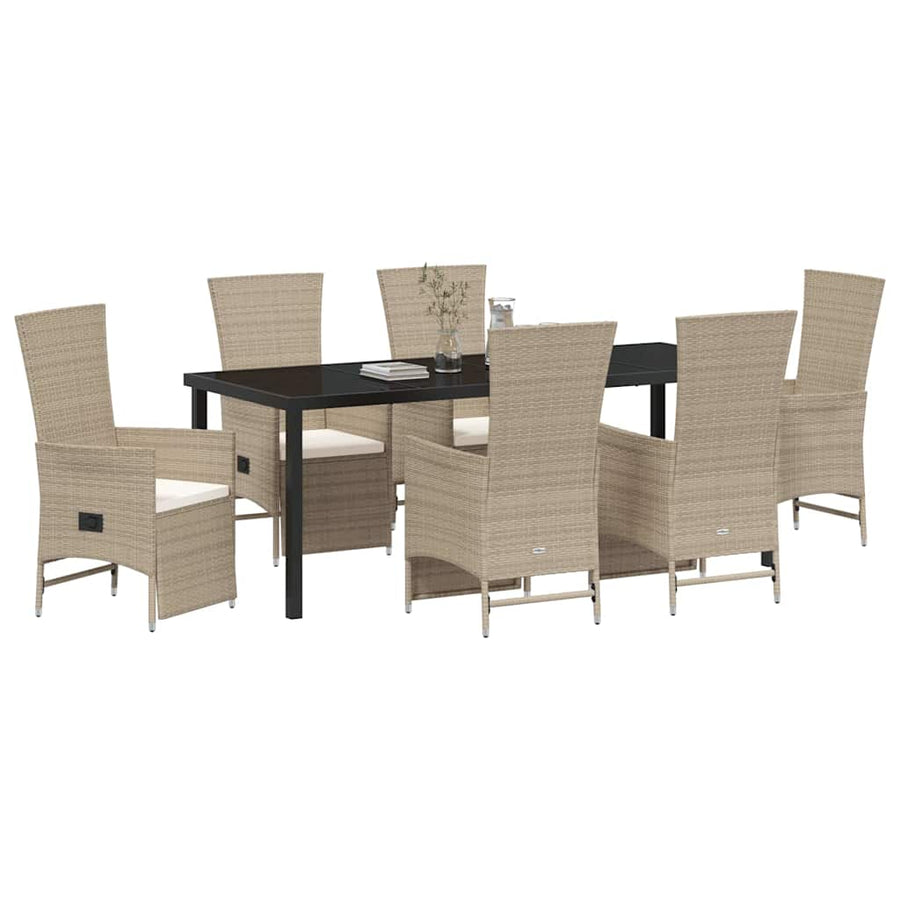 Tuin eettafelset met kussen 7 pcs Beige poly rattan