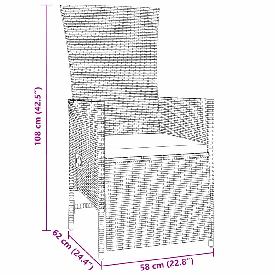 Tuin eettafelset met kussen 7 pcs Beige poly rattan