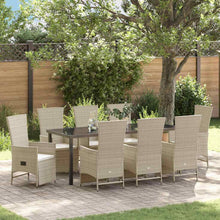 Tuin eettafelset met kussen 9 pcs Beige poly rattan
