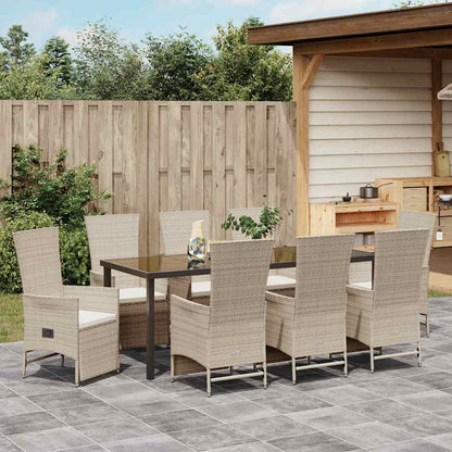 Tuin eettafelset met kussen 9 pcs Beige poly rattan