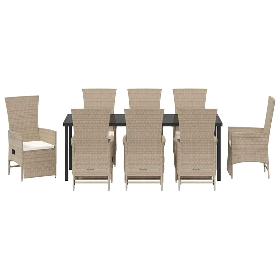 Tuin eettafelset met kussen 9 pcs Beige poly rattan