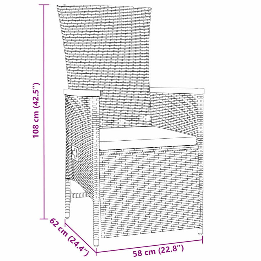 Tuin eettafelset met kussen 9 pcs Beige poly rattan
